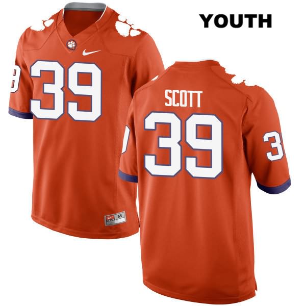 Youth Clemson Tigers #39 Cameron Scott Stitched Orange Authentic Nike NCAA College Football Jersey UED5746US